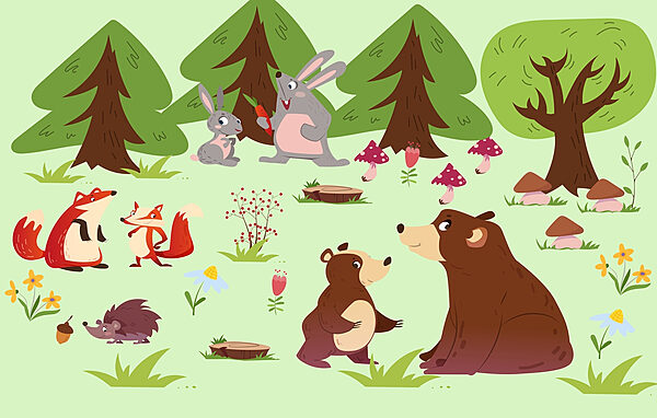 Gruppe von Tieren im Wald Gruppe von Tieren im Wald