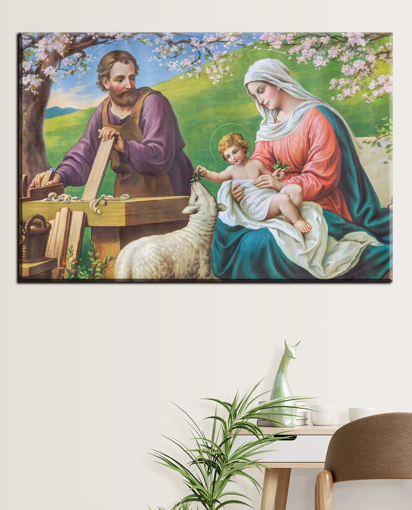 Painting of a man and woman holding a baby Painting of a man and woman holding a baby