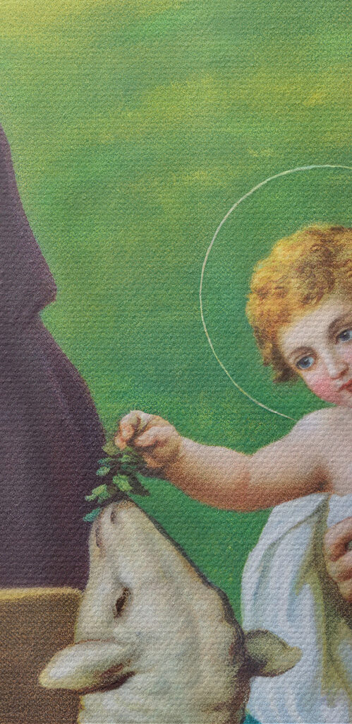 Painting of a man and woman holding a baby Painting of a man and woman holding a baby