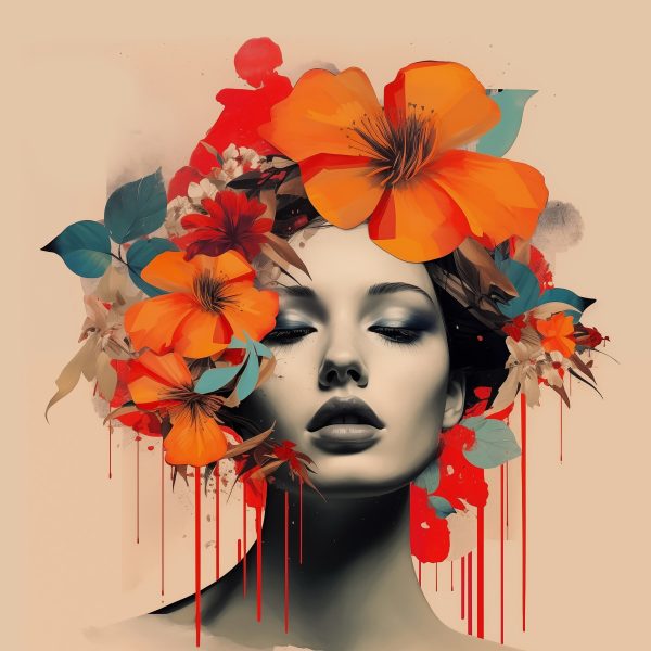 Frau mit Blumen im Haar Frau mit Blumen im Haar