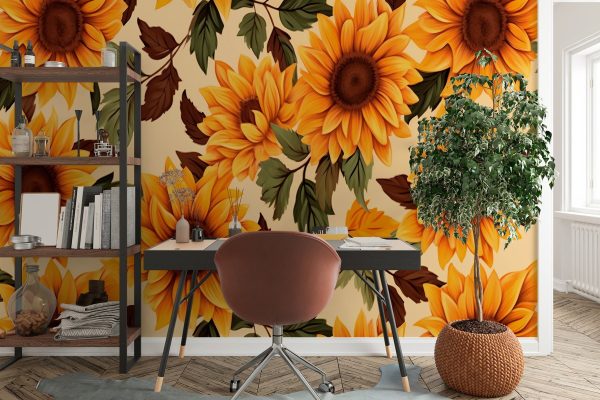 Muster aus Sonnenblumen und Blättern Muster aus Sonnenblumen und Blättern