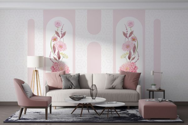 Rosa Blumen und Blätter auf einem weißen Hintergrund Rosa Blumen und Blätter auf einem weißen Hintergrund