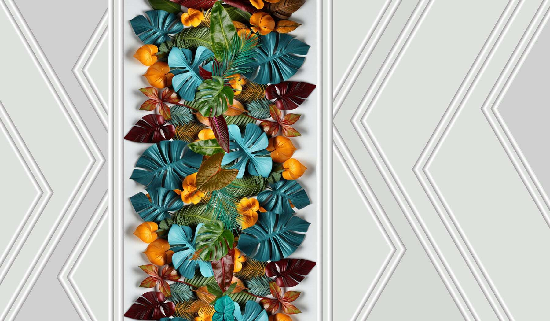 White door with colorful leaves