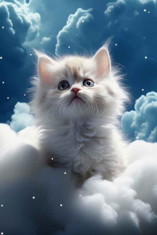 Katze auf einer Wolke sitzend Katze auf einer Wolke sitzend