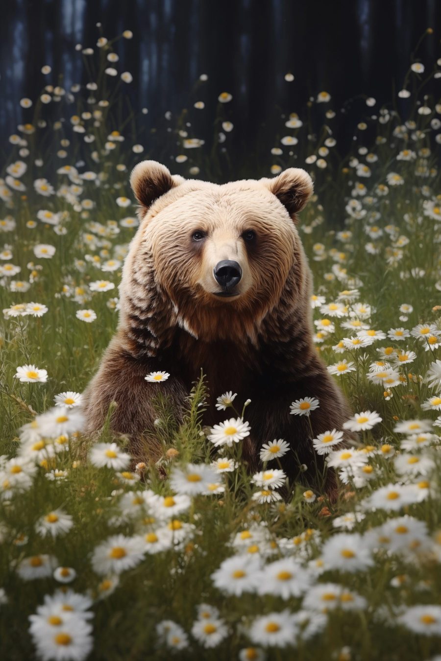Bär in einem Blumenfeld sitzend Bär in einem Blumenfeld sitzend