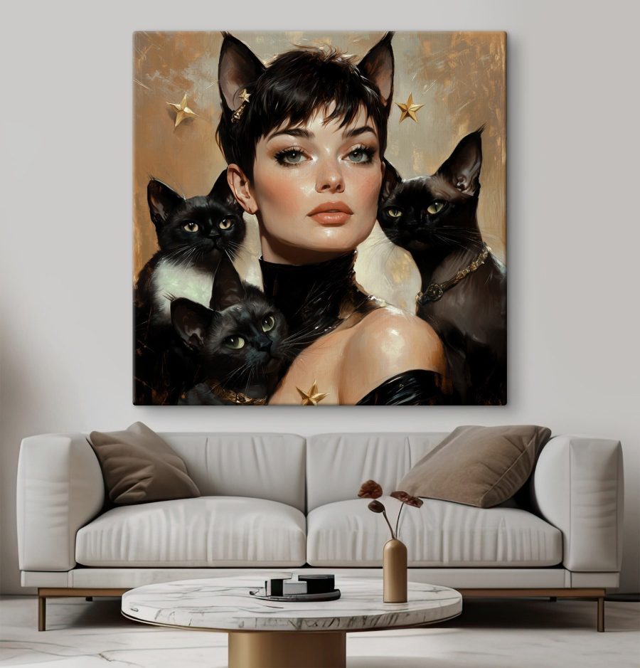 Frau mit Katzen um ihren Hals