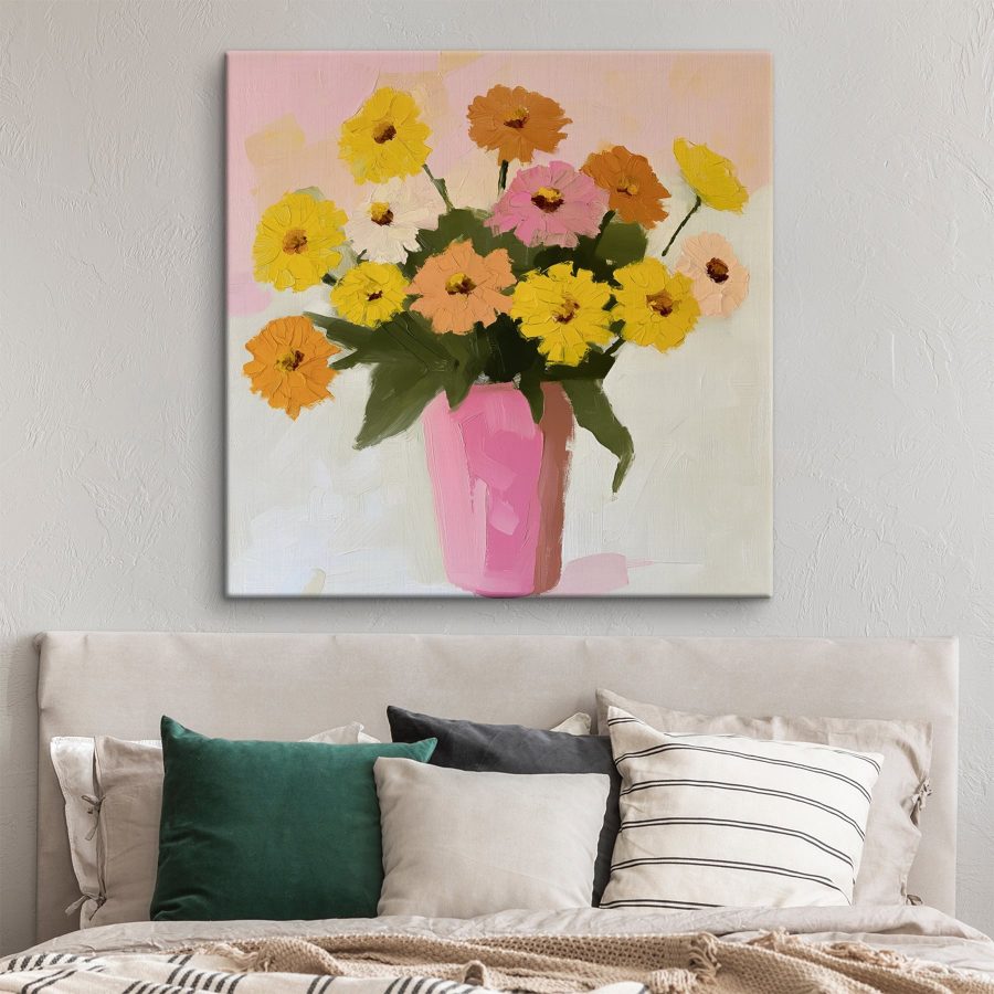 Gemälde mit Blumen in einer rosa Vase Gemälde mit Blumen in einer rosa Vase