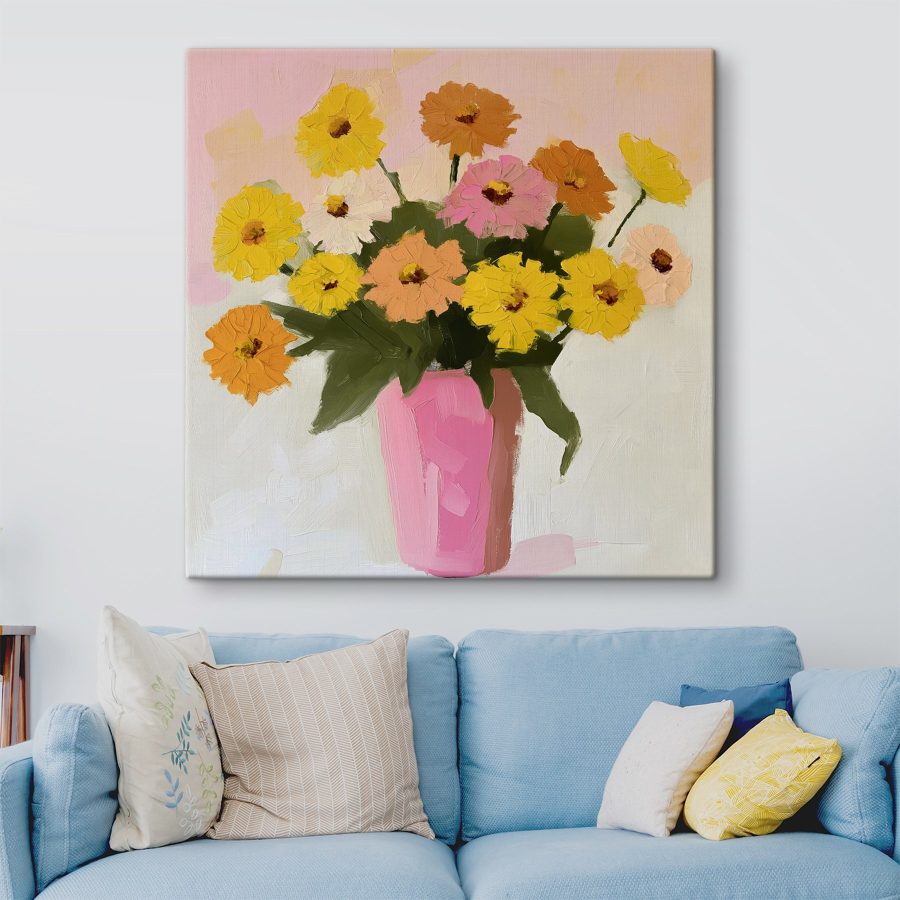 Gemälde mit Blumen in einer rosa Vase Gemälde mit Blumen in einer rosa Vase