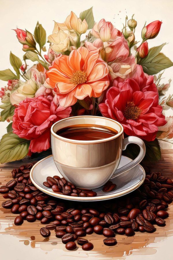Tasse Kaffee und Blumen Tasse Kaffee und Blumen