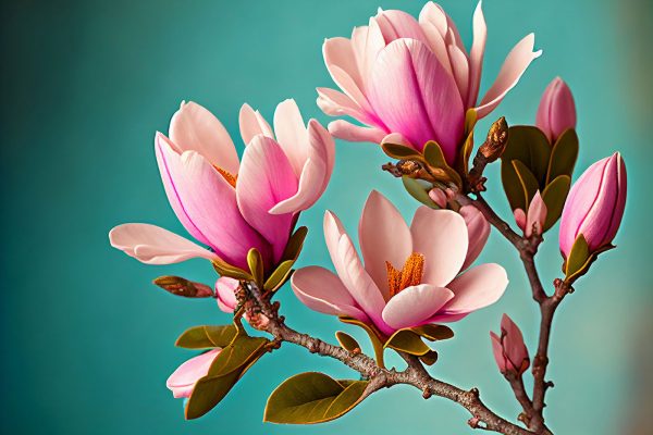 Magnolien blühen vor dem blaugrünen Himmel Magnolien blühen vor dem blaugrünen Himmel
