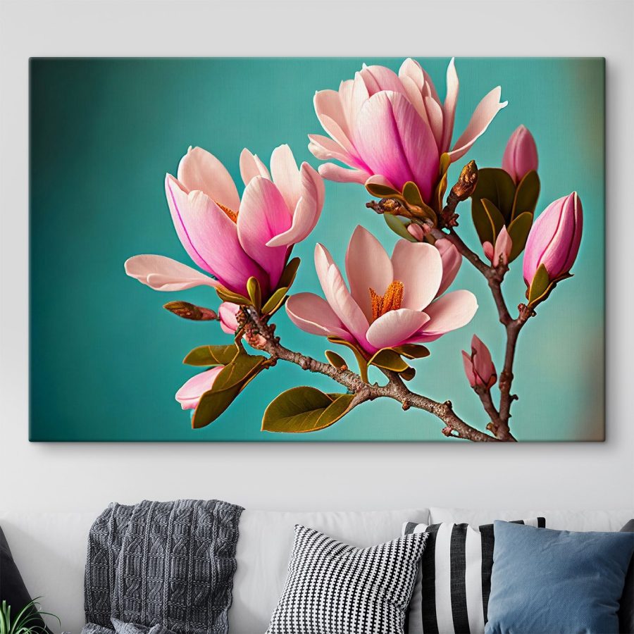 Magnolien blühen vor dem blaugrünen Himmel Magnolien blühen vor dem blaugrünen Himmel