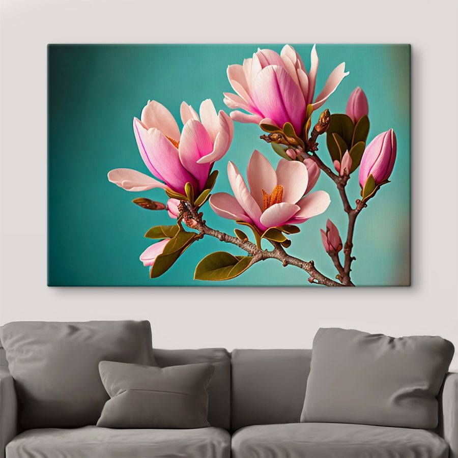 Magnolien blühen vor dem blaugrünen Himmel Magnolien blühen vor dem blaugrünen Himmel