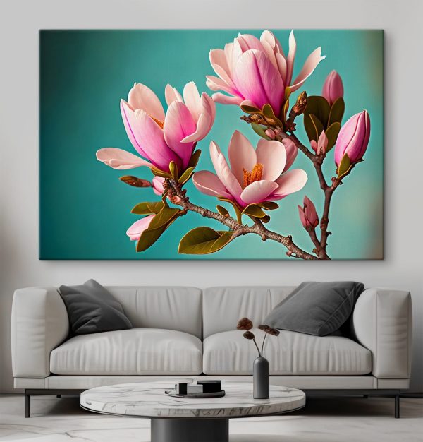 Magnolien blühen vor dem blaugrünen Himmel Magnolien blühen vor dem blaugrünen Himmel