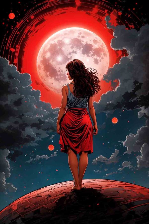 Frau schaut den Mond an Frau schaut den Mond an