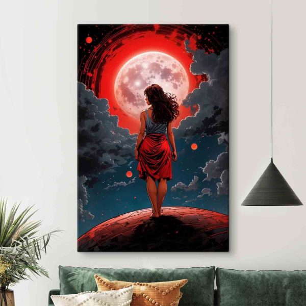 Frau schaut den Mond an Frau schaut den Mond an
