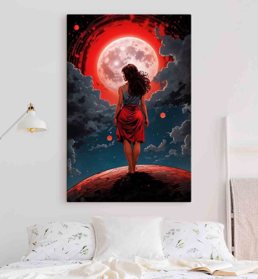 Frau schaut den Mond an Frau schaut den Mond an