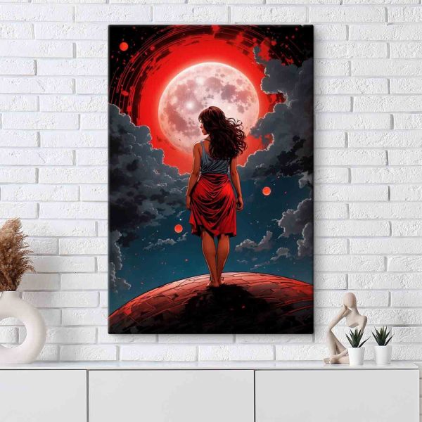 Frau schaut den Mond an Frau schaut den Mond an