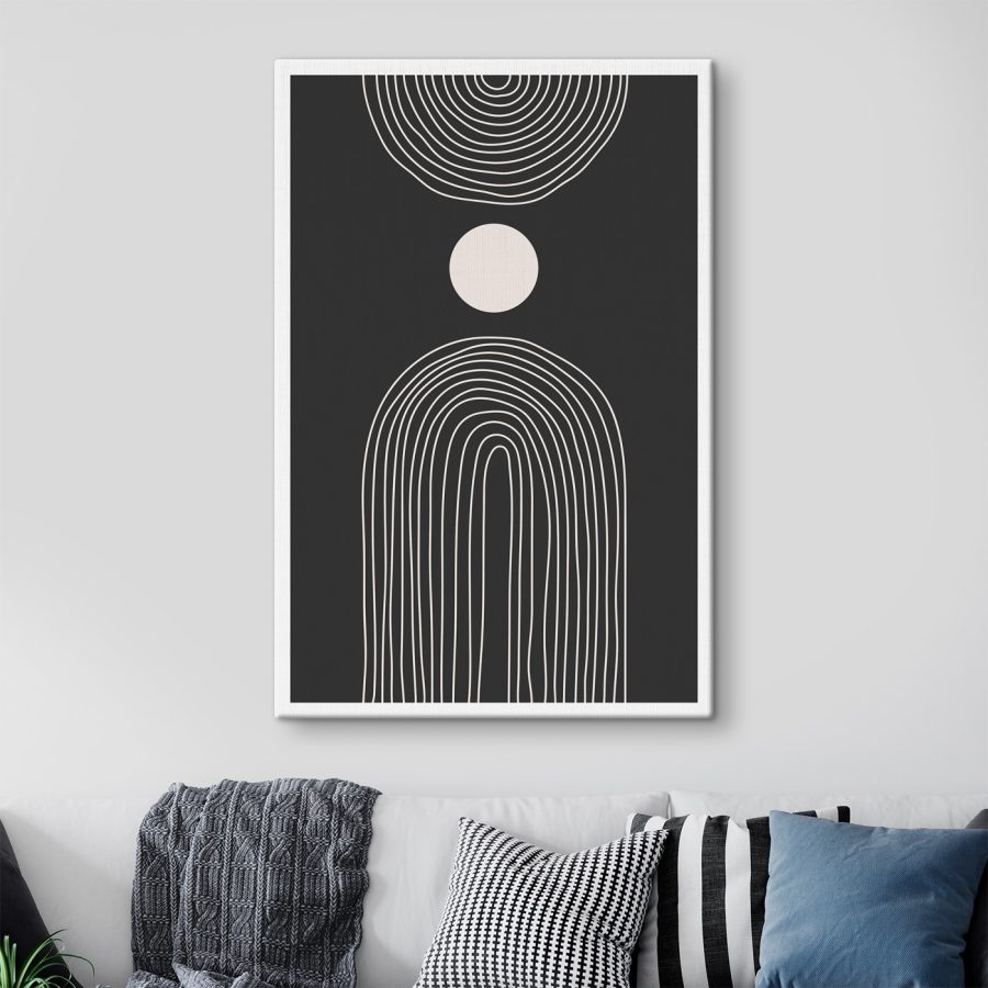 Schwarz-weißes Poster mit einem weißen Kreis und einem schwarz-weißen Regenbogen