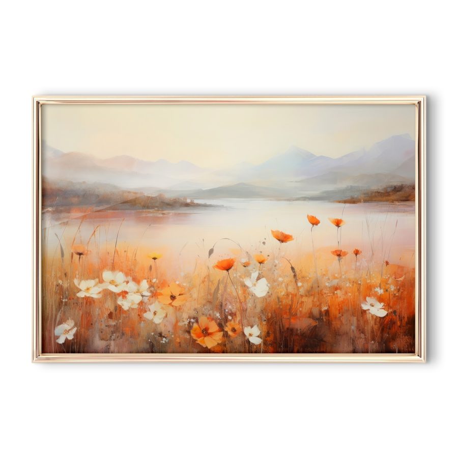 Gemälde von Blumen an einem See