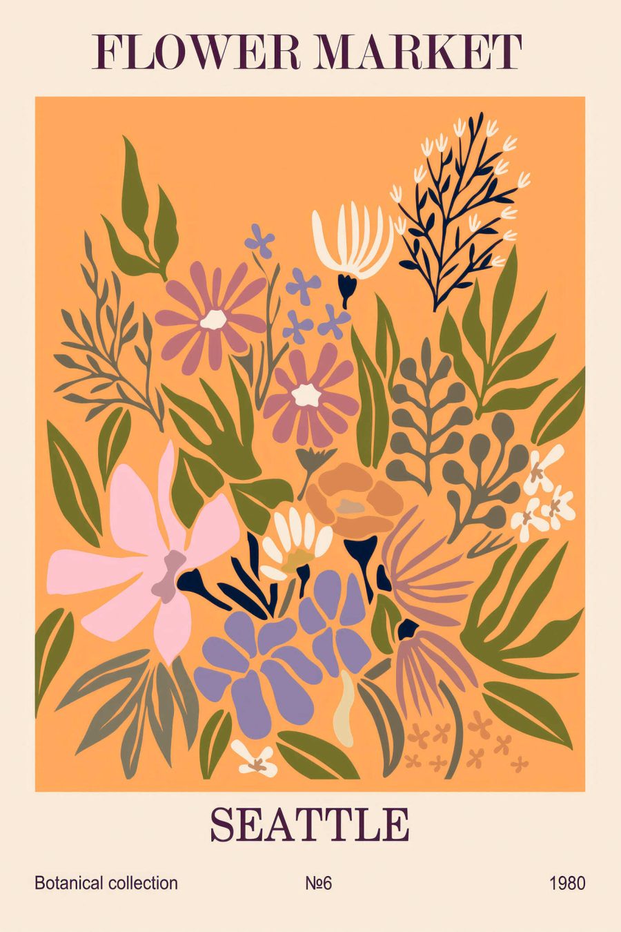 Buntes Blumenmuster auf orangefarbenem Hintergrund