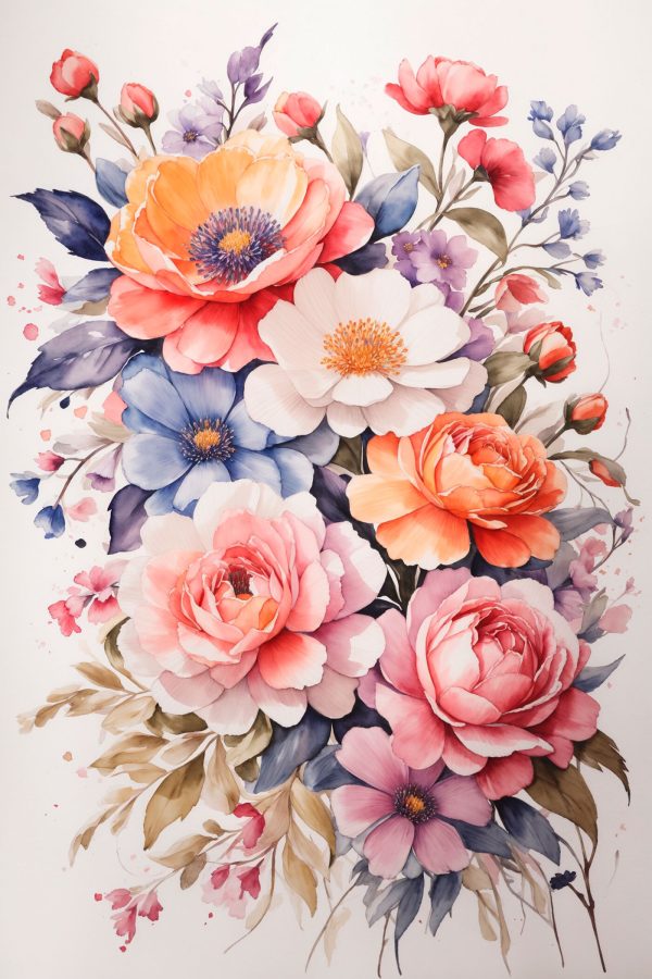 Malerei von Blumen auf einer weißen Fläche Malerei von Blumen auf einer weißen Fläche