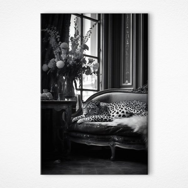 Leopard liegend auf einer Couch Leopard liegend auf einer Couch