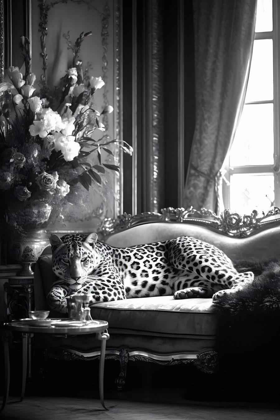 Leopard liegend auf einer Couch