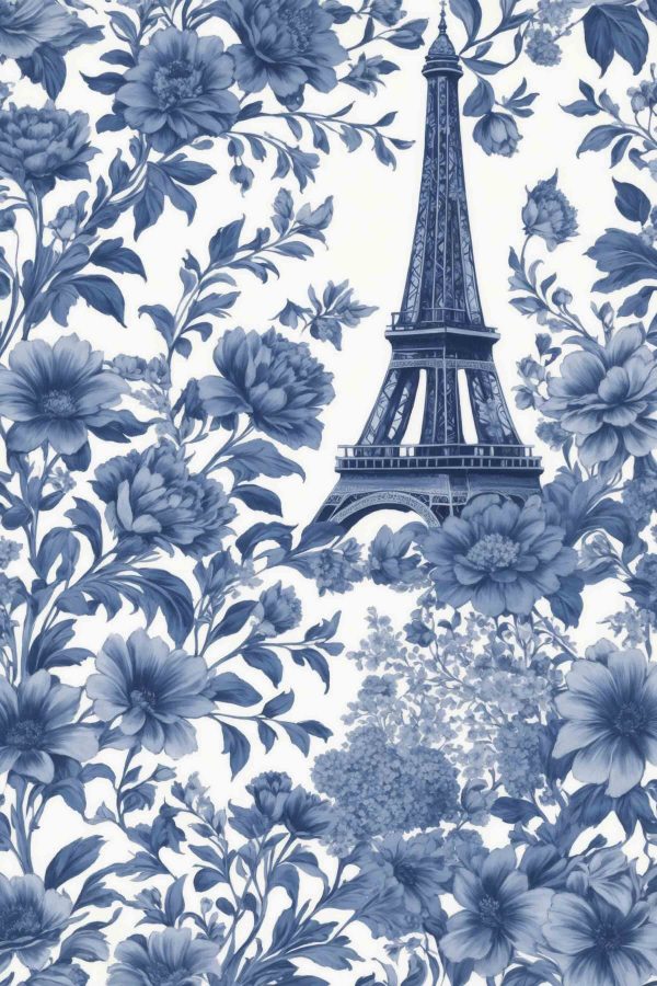 Blaues und weißes Blumenmuster mit einem Turm Blaues und weißes Blumenmuster mit einem Turm