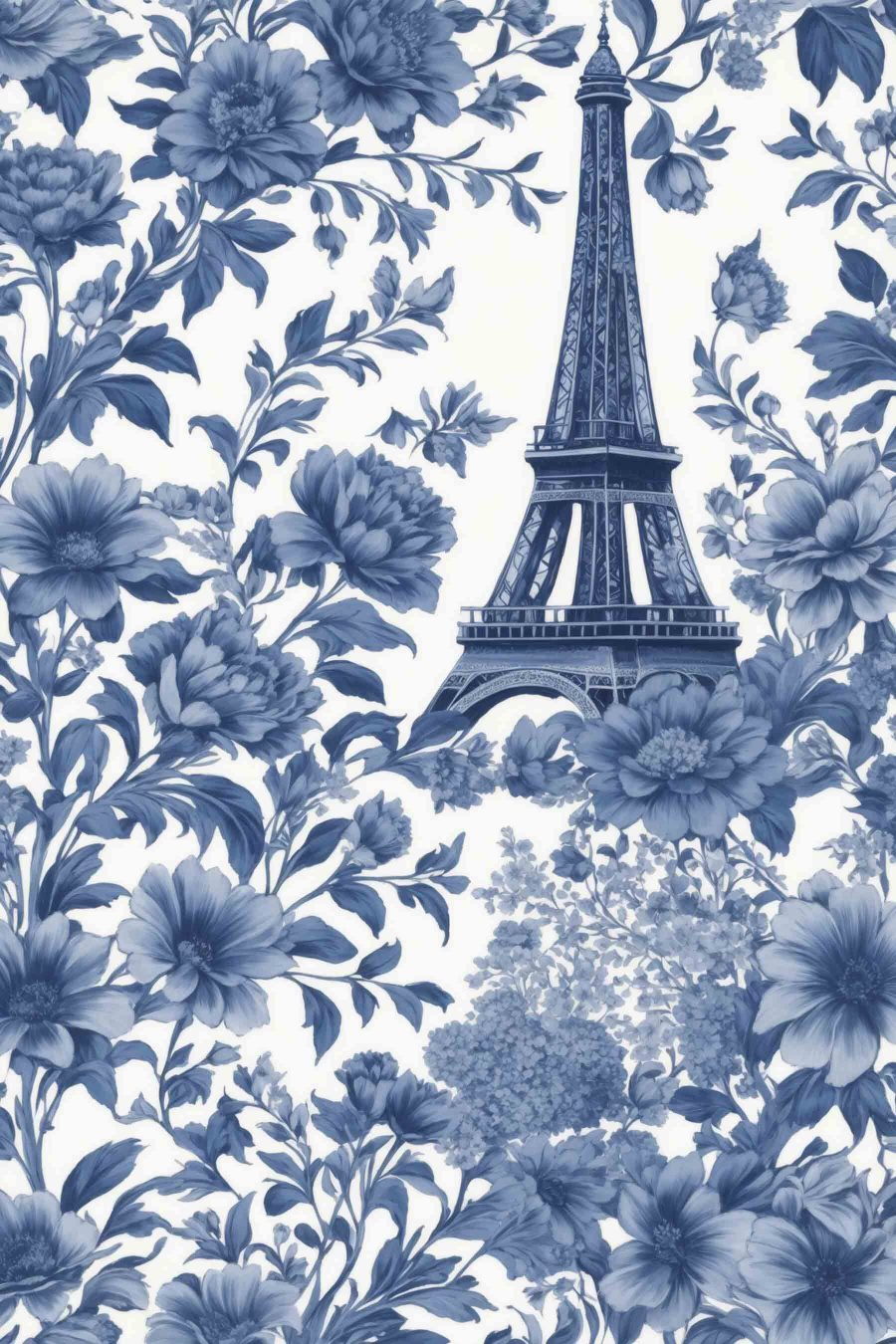 Blaues und weißes Blumenmuster mit einem Turm