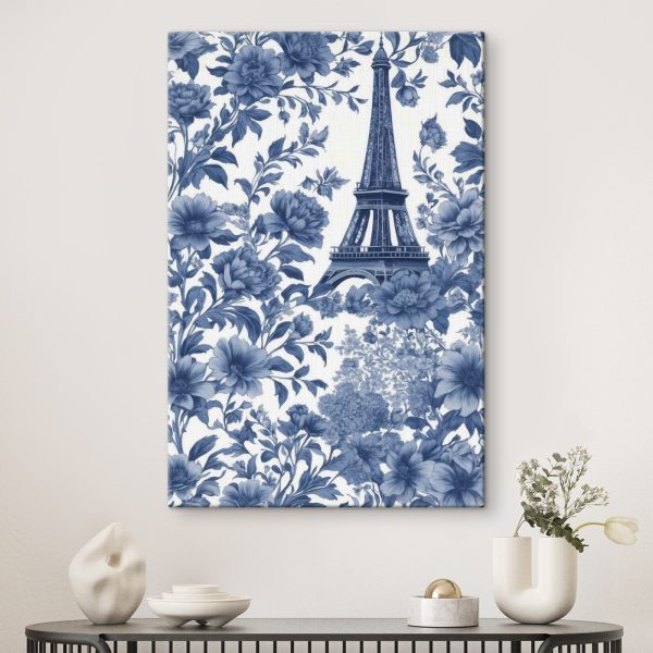 Blaues und weißes Blumenmuster mit einem Turm Blaues und weißes Blumenmuster mit einem Turm
