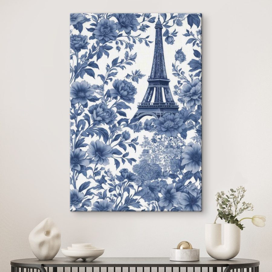 Blaues und weißes Blumenmuster mit einem Turm