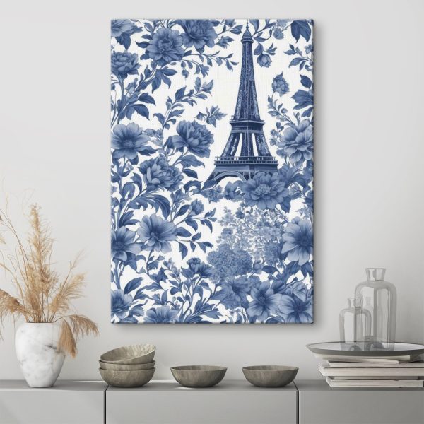 Blaues und weißes Blumenmuster mit einem Turm Blaues und weißes Blumenmuster mit einem Turm