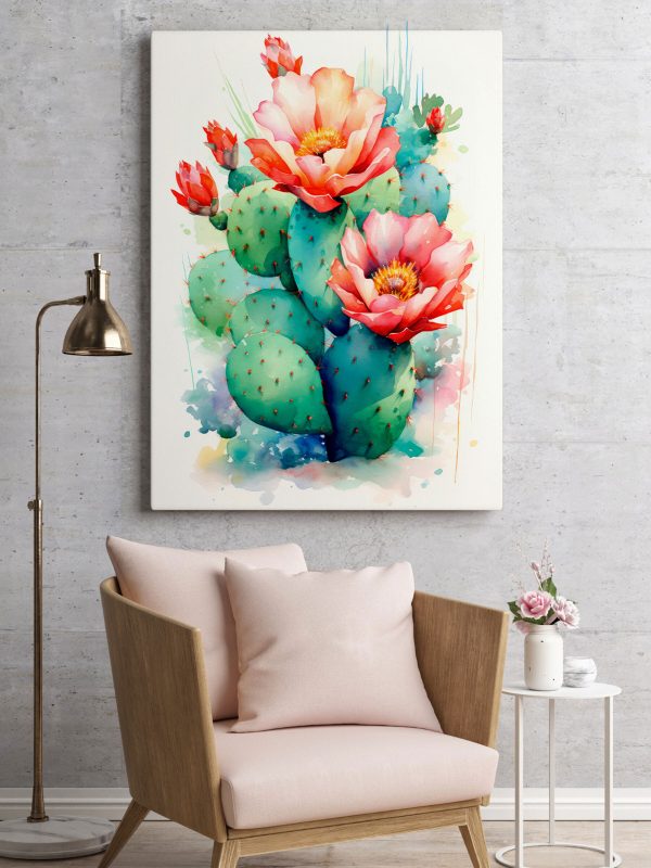Watercolor painting of a cactus with flowers Watercolor painting of a cactus with flowers