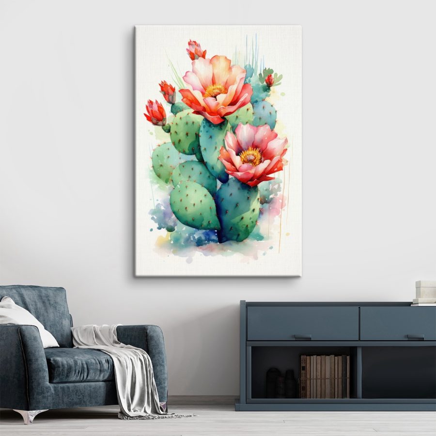 Watercolor painting of a cactus with flowers Watercolor painting of a cactus with flowers