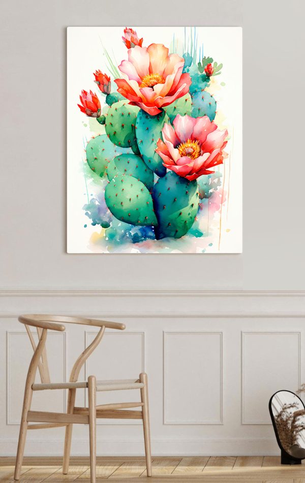 Watercolor painting of a cactus with flowers Watercolor painting of a cactus with flowers