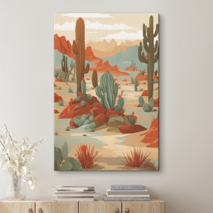 Wüstenlandschaft mit Kakteen und Felsen Wüstenlandschaft mit Kakteen und Felsen
