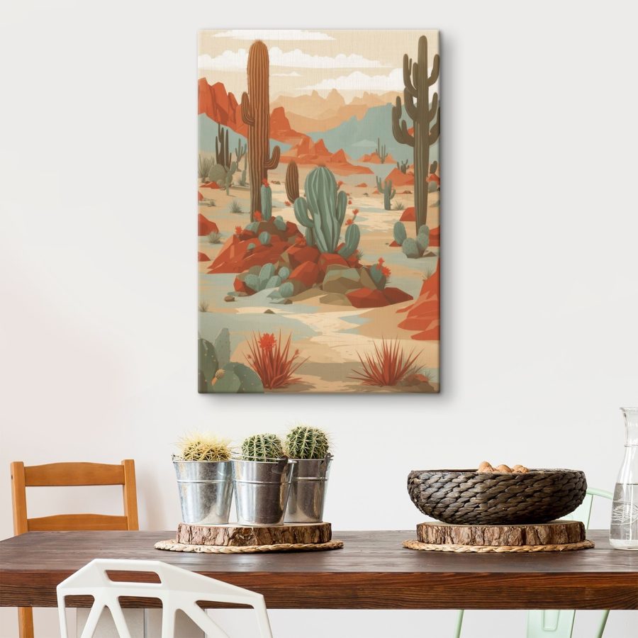 Wüstenlandschaft mit Kakteen und Felsen Wüstenlandschaft mit Kakteen und Felsen