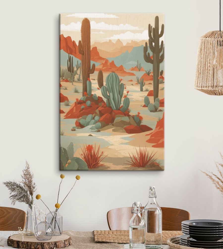 Wüstenlandschaft mit Kakteen und Felsen Wüstenlandschaft mit Kakteen und Felsen