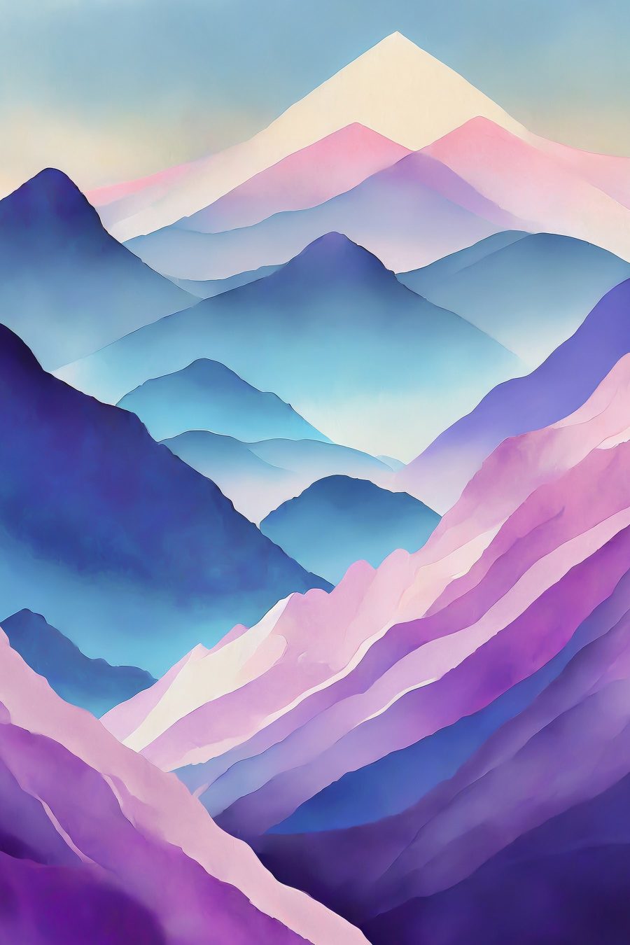Malerei von Bergen mit lila und blauen Farben
