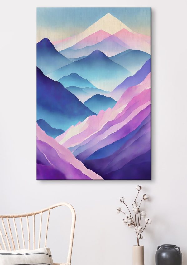Malerei von Bergen mit lila und blauen Farben Malerei von Bergen mit lila und blauen Farben