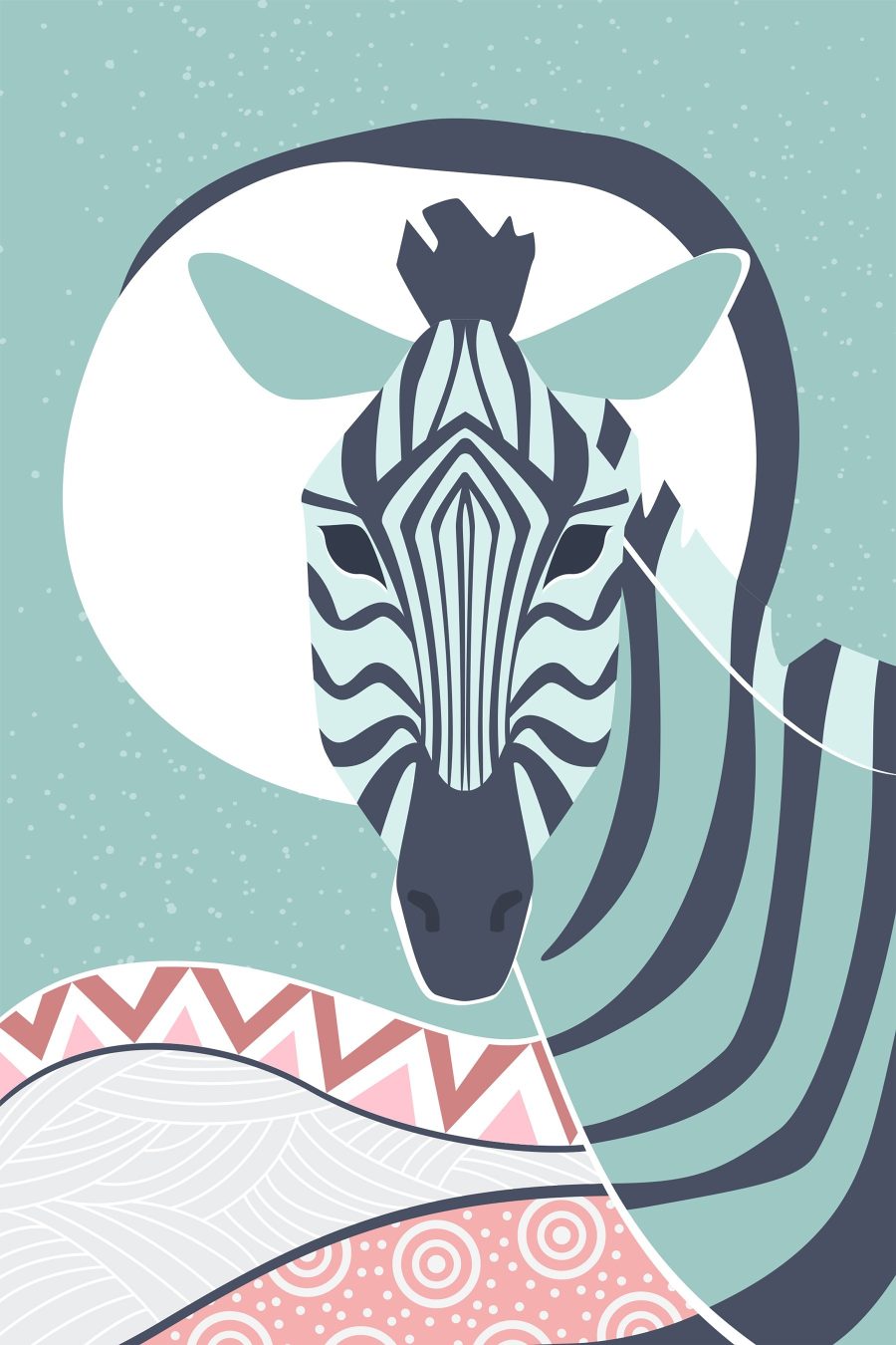 Zebra mit weißem Kreis und blauem Hintergrund