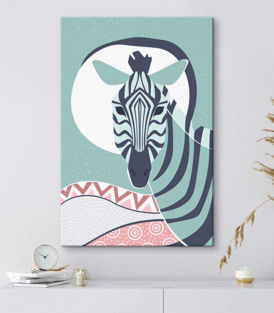 Zebra mit weißem Kreis und blauem Hintergrund