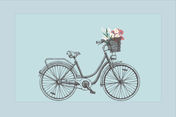 Fahrrad mit Blumen in einem Korb Fahrrad mit Blumen in einem Korb