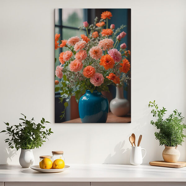 Vase mit Blumen vor einem Fenster Vase mit Blumen vor einem Fenster