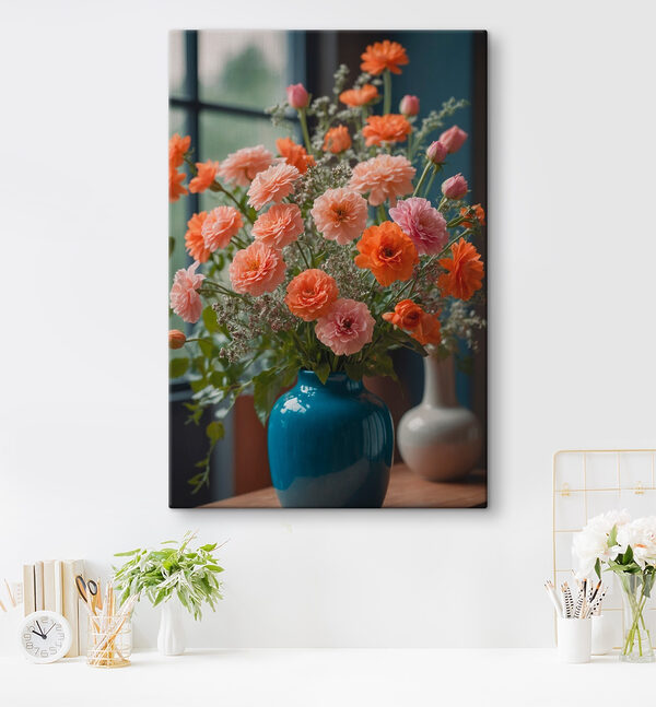 Vase mit Blumen vor einem Fenster Vase mit Blumen vor einem Fenster