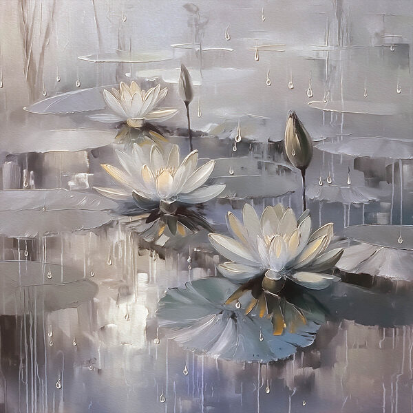 Gemälde von Blumen auf einem Teich Gemälde von Blumen auf einem Teich