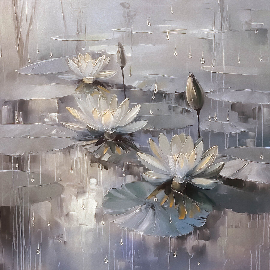 Gemälde von Blumen auf einem Teich
