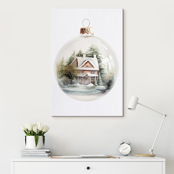 Glaskugel mit einem Bild von einem Haus und Bäumen Glaskugel mit einem Bild von einem Haus und Bäumen