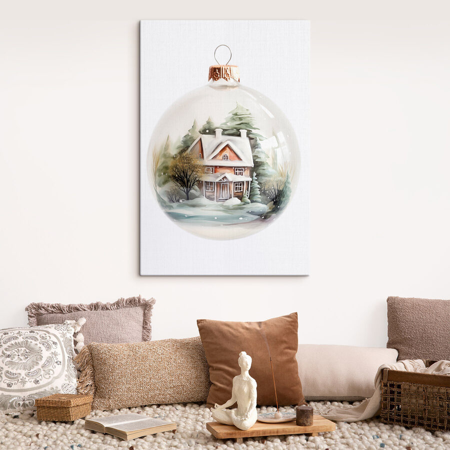 Glaskugel mit einem Bild von einem Haus und Bäumen Glaskugel mit einem Bild von einem Haus und Bäumen