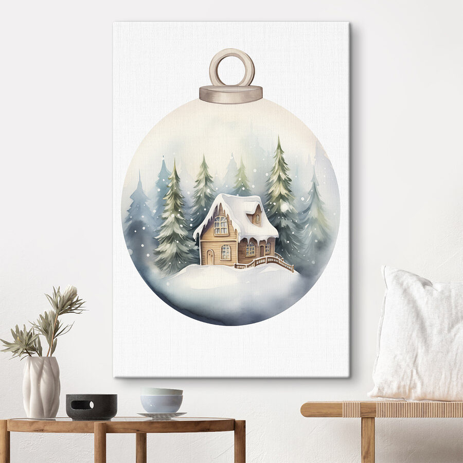 Watercolor painting of a house in a snow covered forest Watercolor painting of a house in a snow covered forest